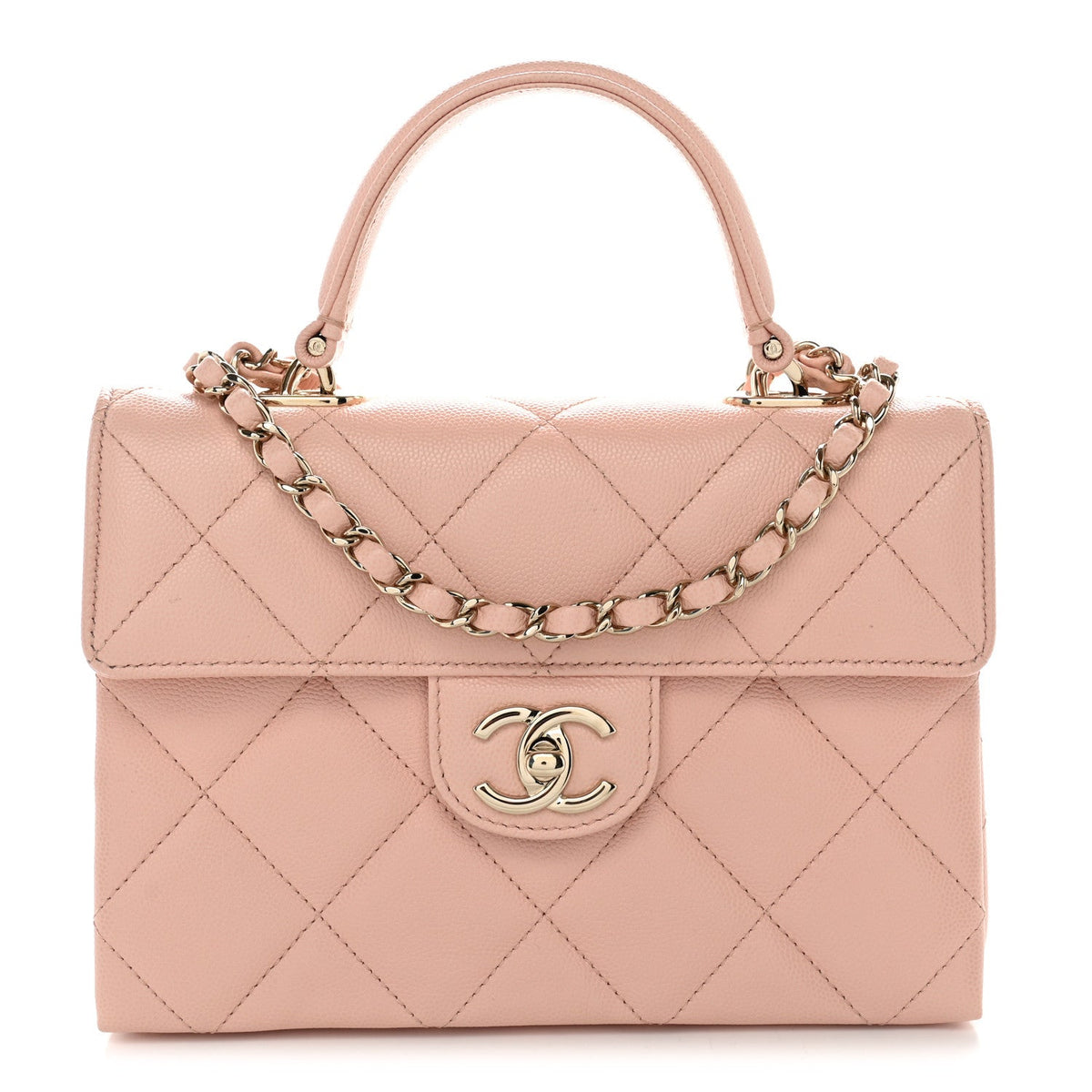 Caviar Quilted Mini Retro Twist Top Handle Flap Light Pink