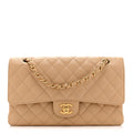 Caviar Quilted Medium Double Flap Beige