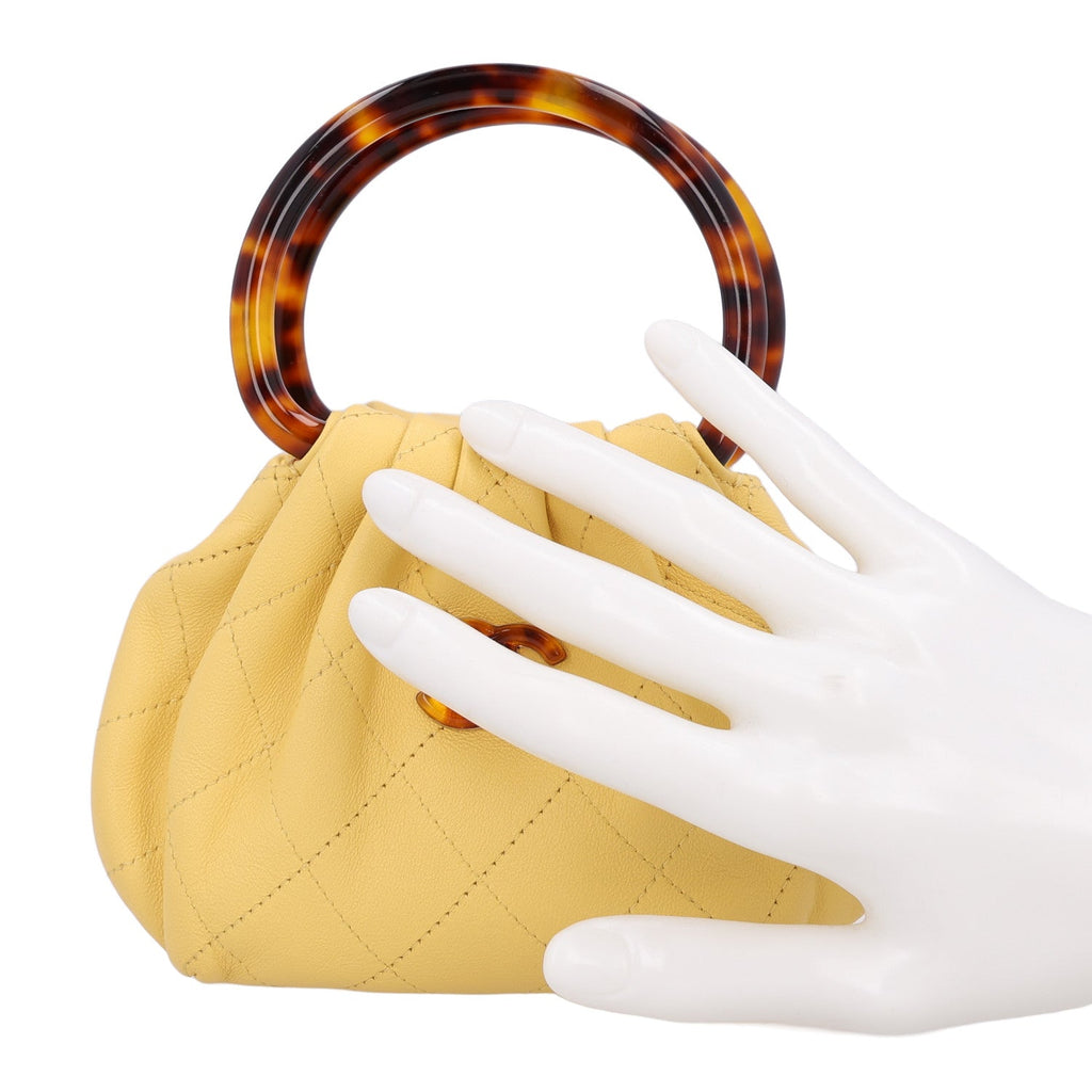 Lambskin Plexiglass Tortoise Shell Quilted Mini Pouch Yellow