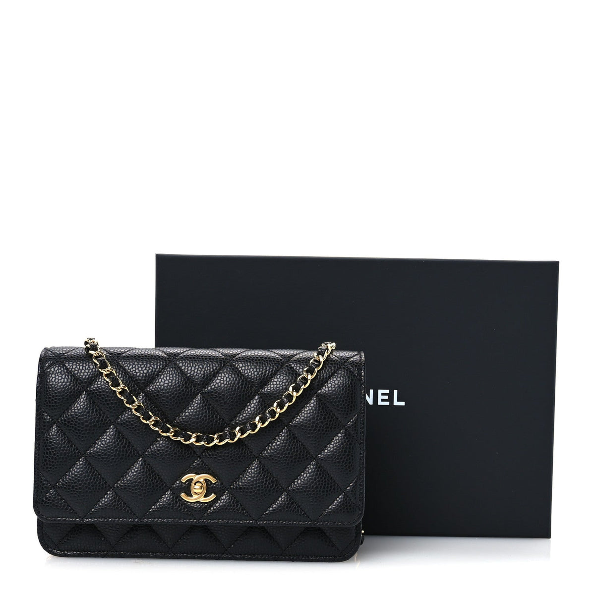 Caviar Quilted CC Turnlock Wallet On Chain WOC Black