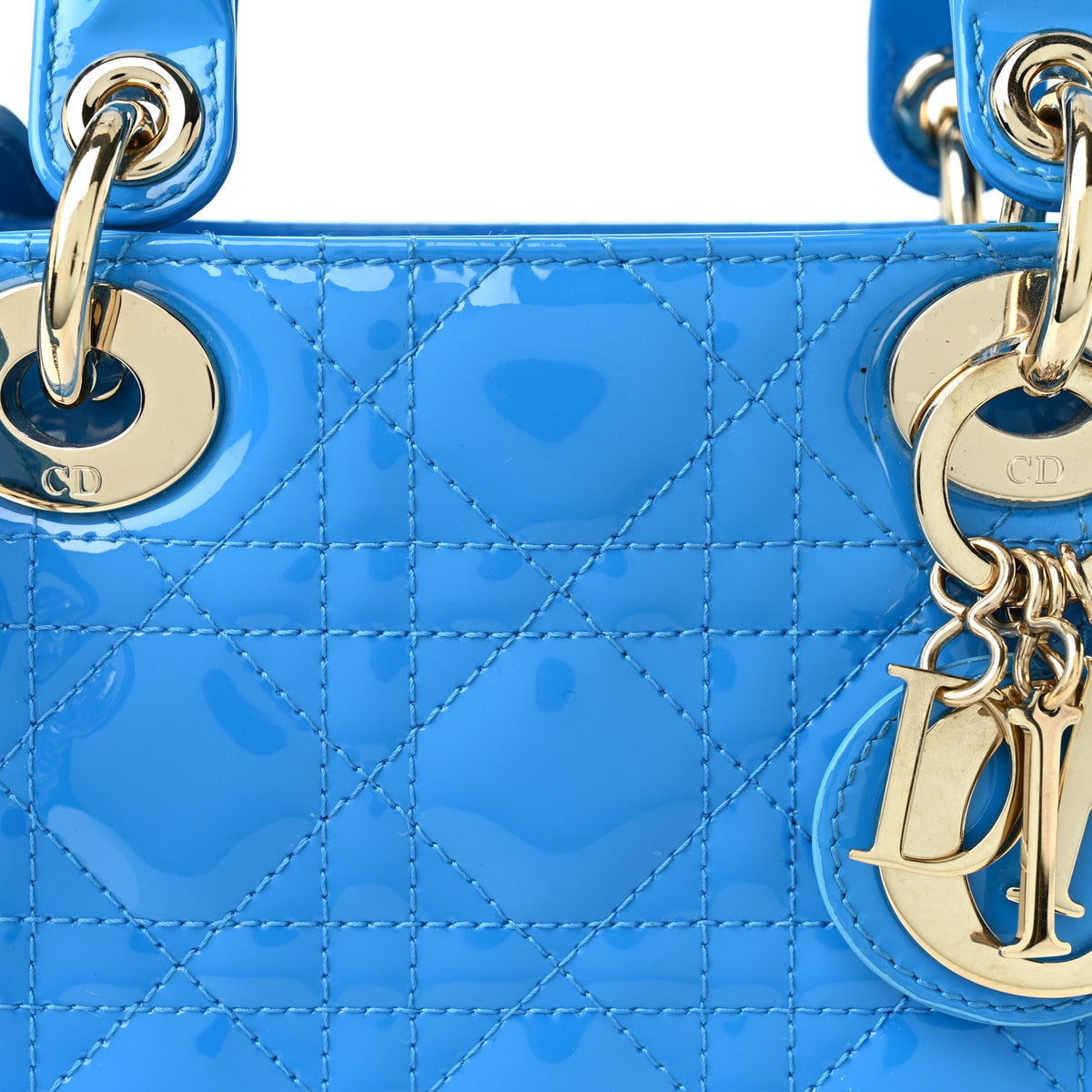 Patent Cannage Mini Lady Dior Blue