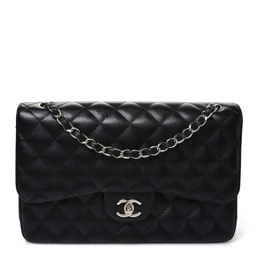 Caviar Quilted Jumbo Double Flap Black