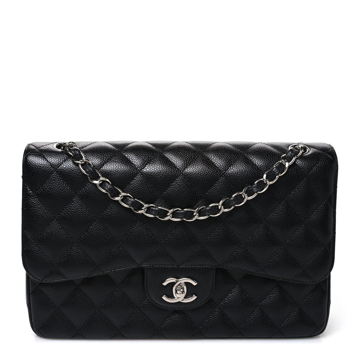 Caviar Quilted Jumbo Double Flap Black