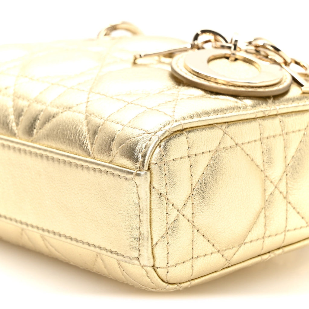 Metallic Lambskin Cannage Micro Lady D-Joy Gold