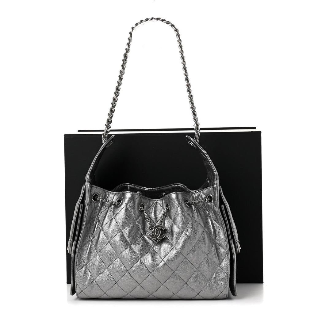 Metallic Caviar Quilted Small Chanel 25 Handbag Anthracite