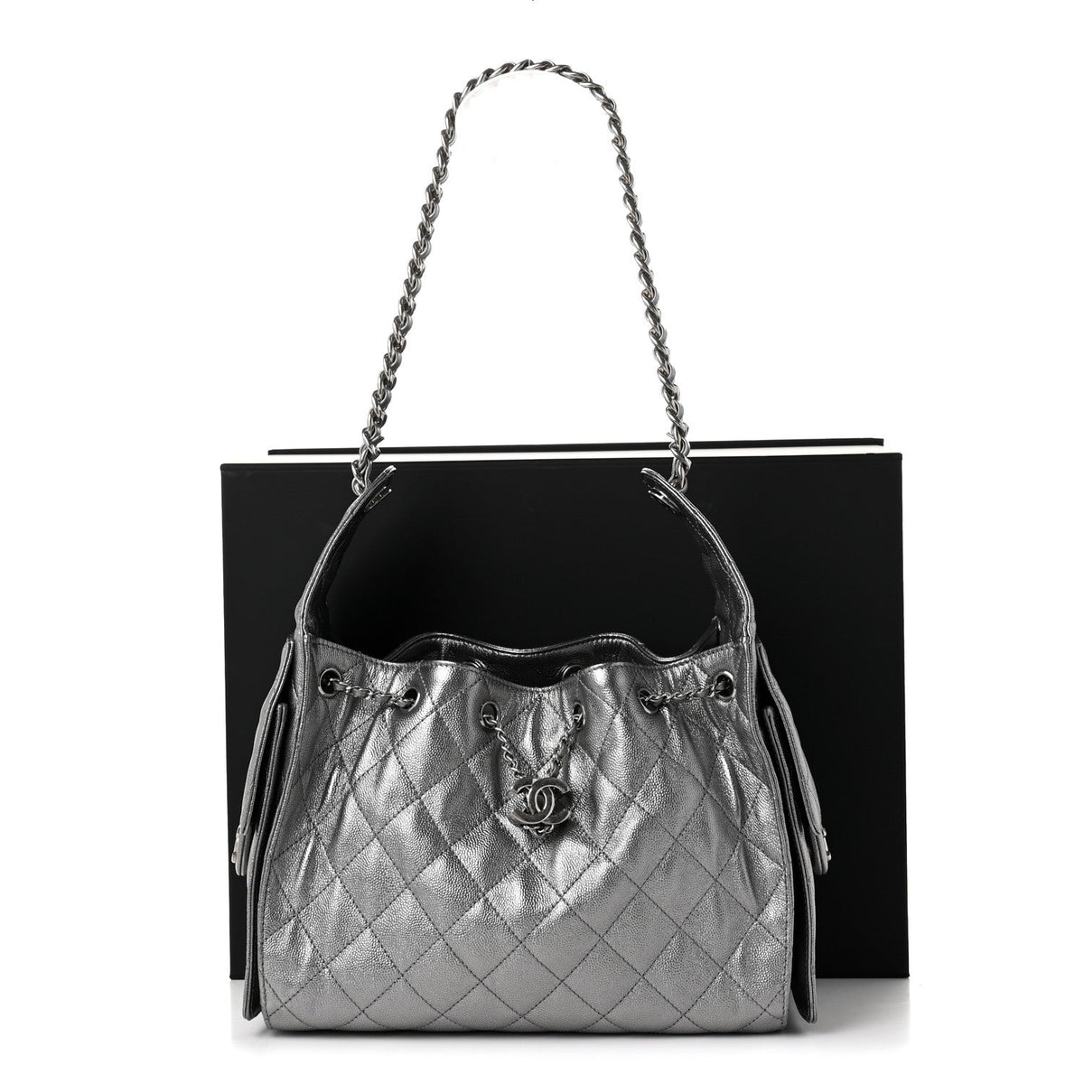 Metallic Caviar Quilted Small Chanel 25 Handbag Anthracite