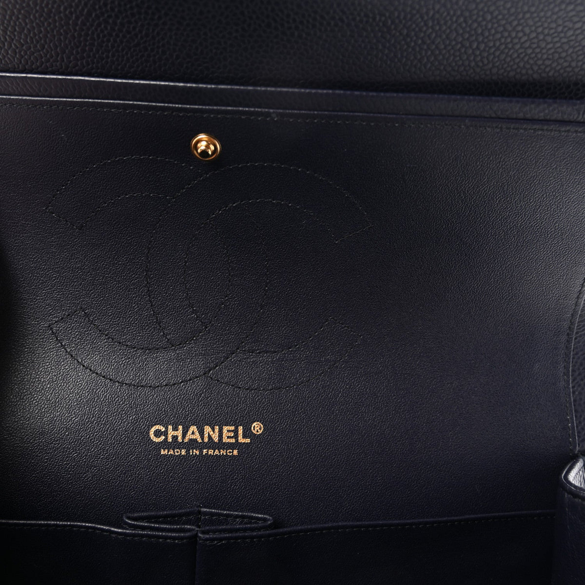 Caviar Quilted Jumbo Double Flap Navy Blue