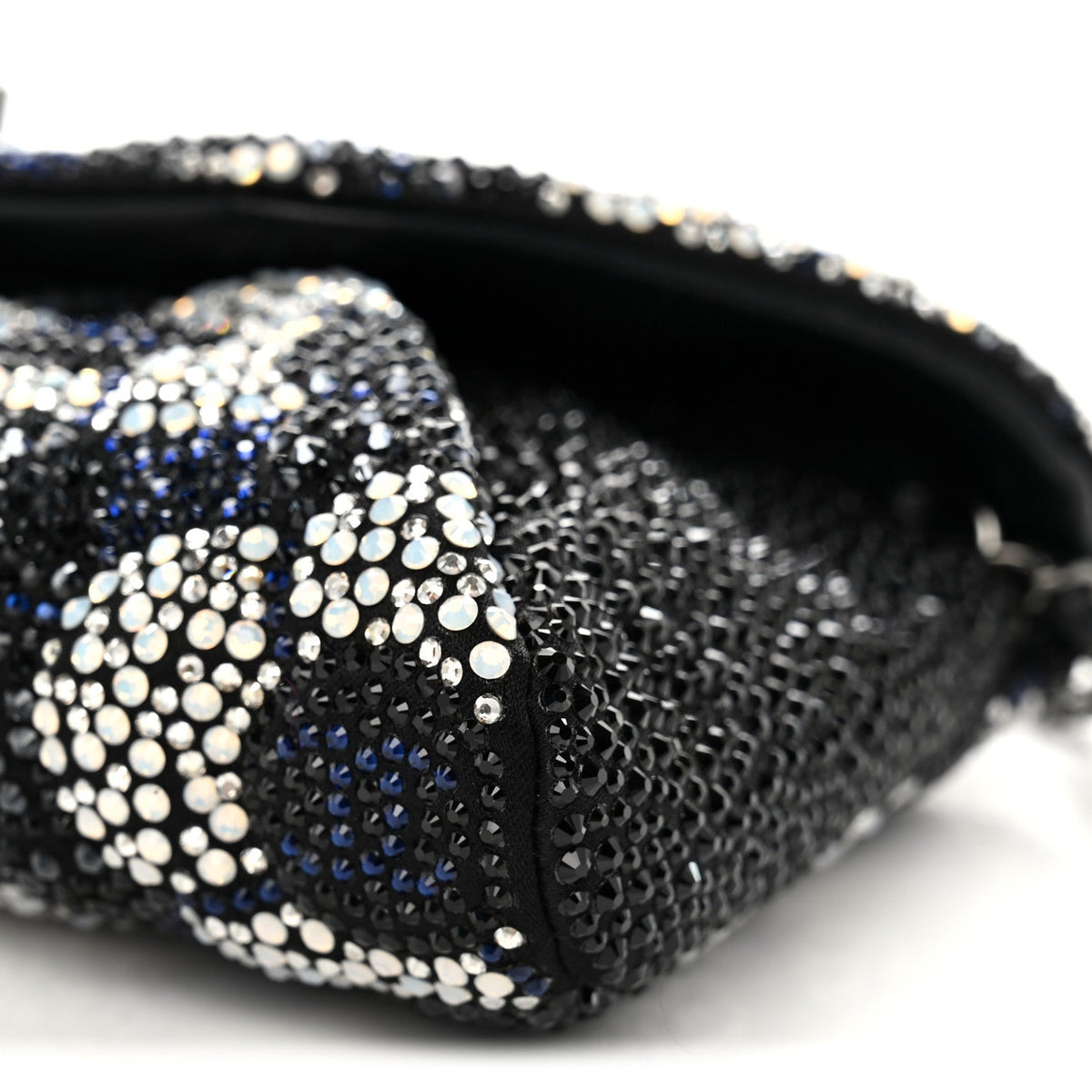 Satin Strass Flower Clutch With Chain Black White Blue