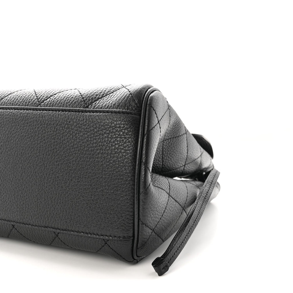 Grained Calfskin Stitched Urban Essentials Shopping Bag Black