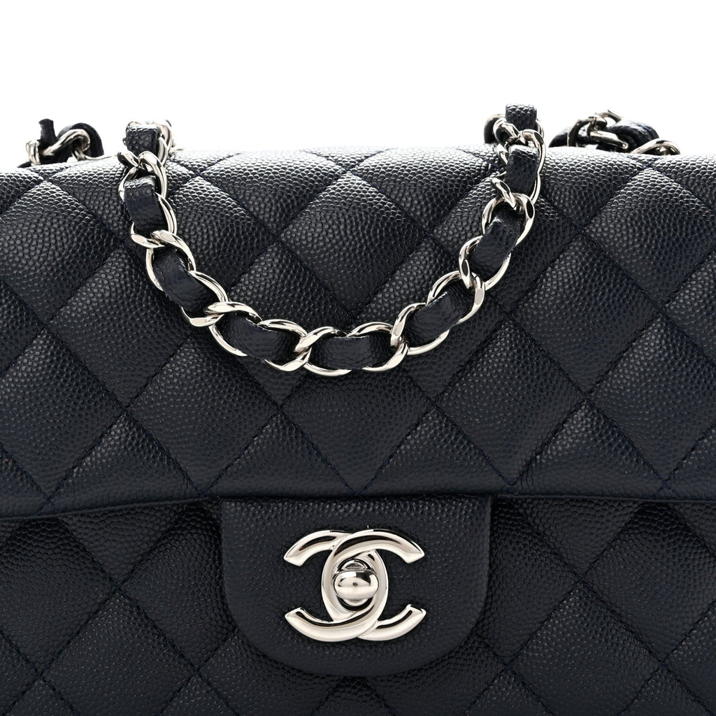 Caviar Quilted Mini Rectangular Flap Navy