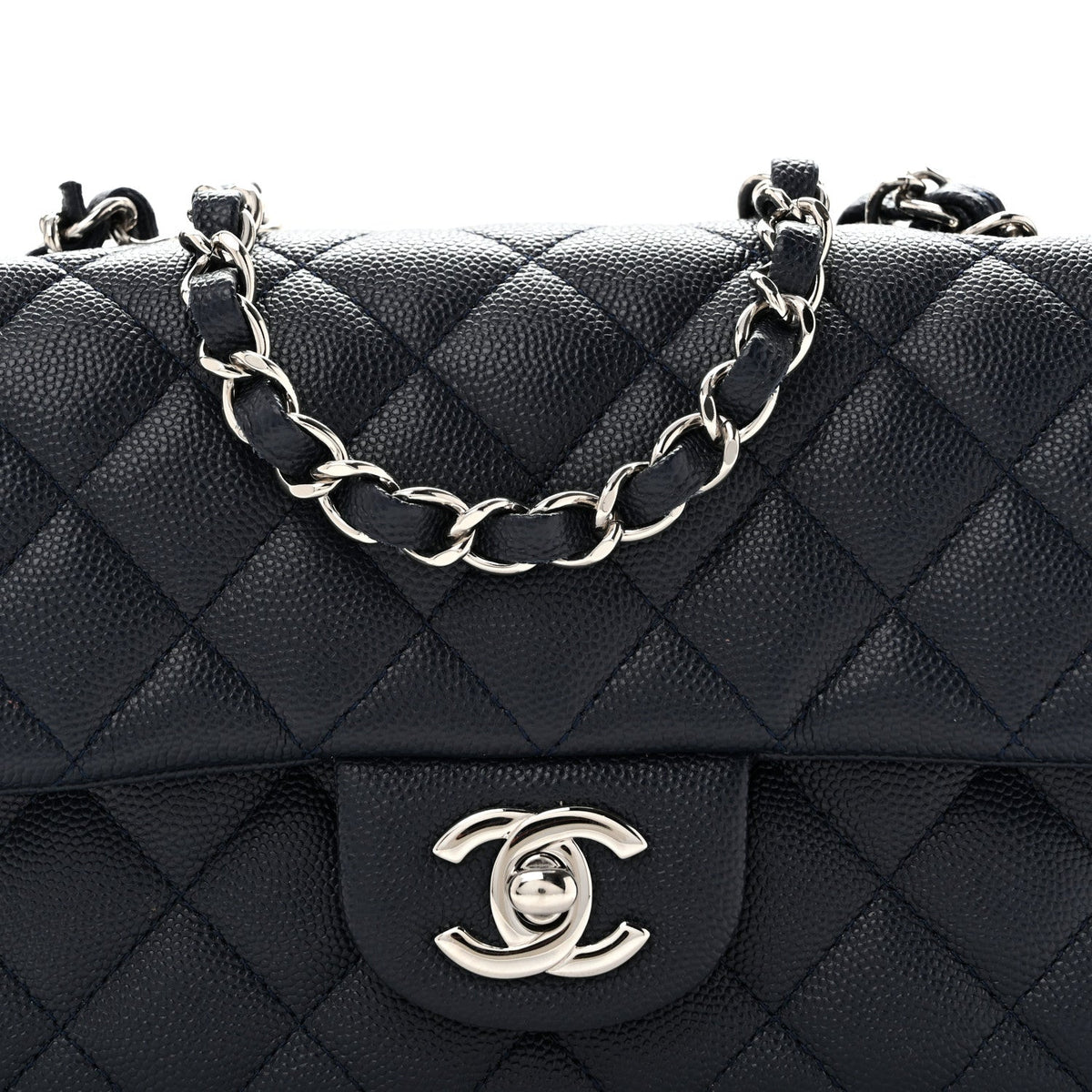 Caviar Quilted Mini Rectangular Flap Navy