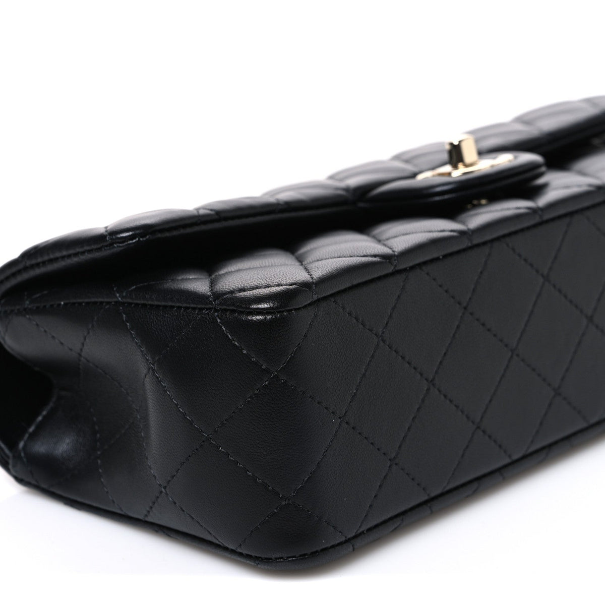 Lambskin Quilted Top Handle East West Flap Black