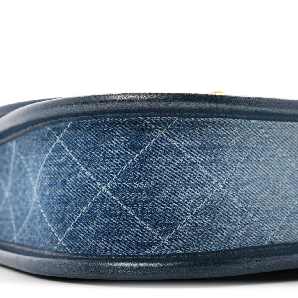 Washed Denim Quilted Small Messenger Flap Blue