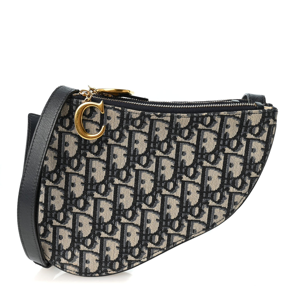 Oblique Saddle Pouch With Strap Navy Blue
