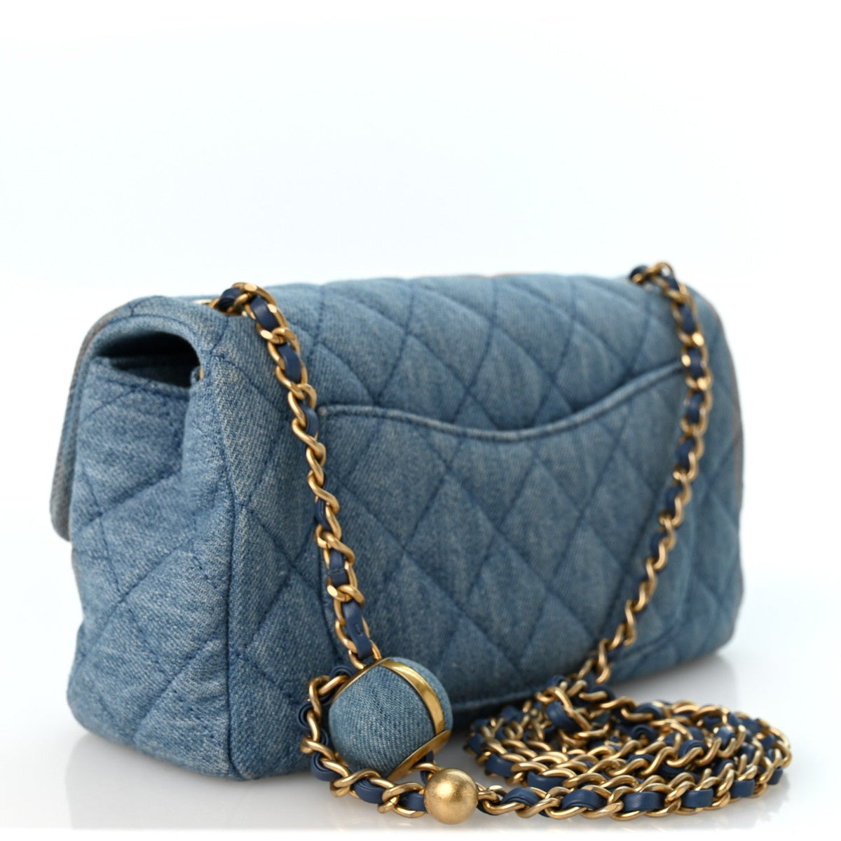 Denim Quilted Mini Pearl Crush Rectangular Flap Blue