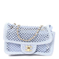 Mesh Macrame Small Flap Bag  Light Blue