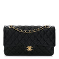 Lambskin Quilted Medium Double Flap Black