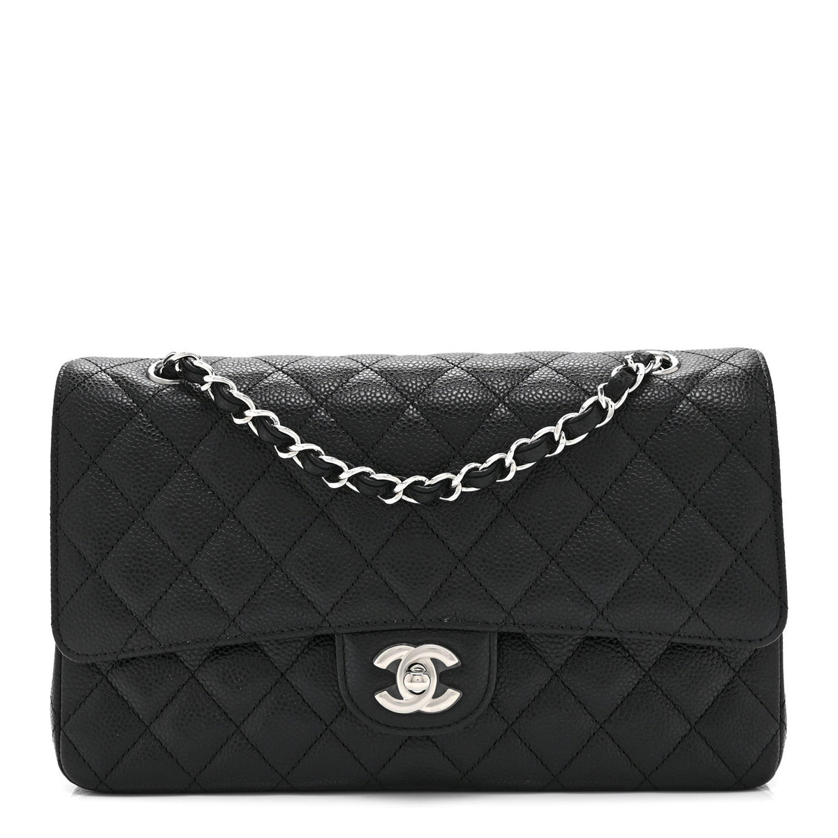 Caviar Quilted Medium Double Flap Black