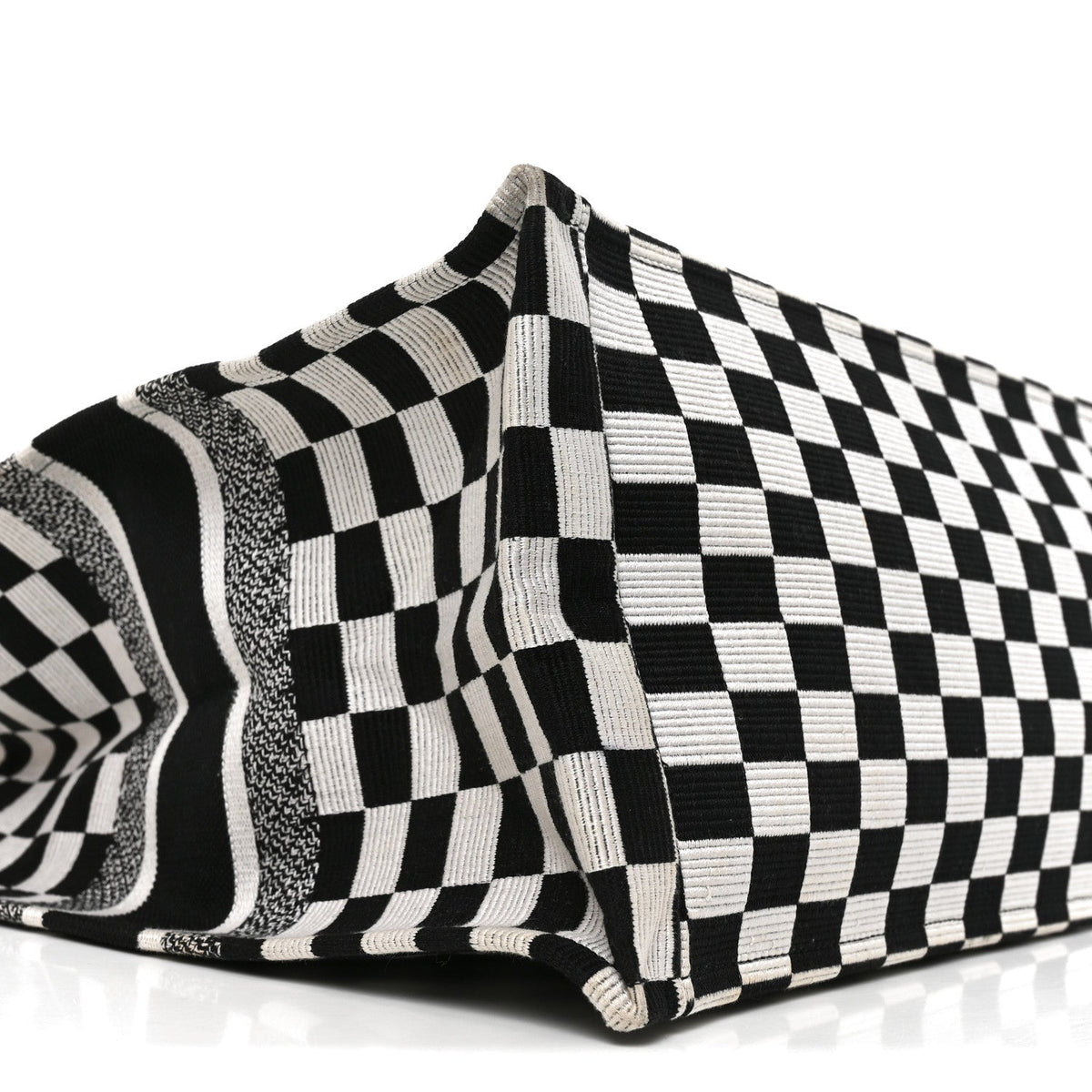 Canvas Embroidered Checkered Book Tote Black White
