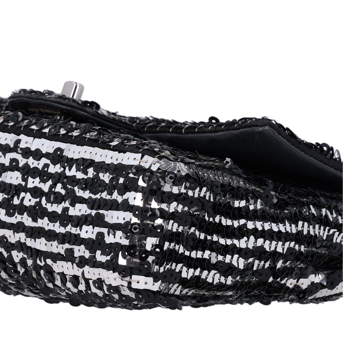 Sequin Lambskin Small Flap Black Silver
