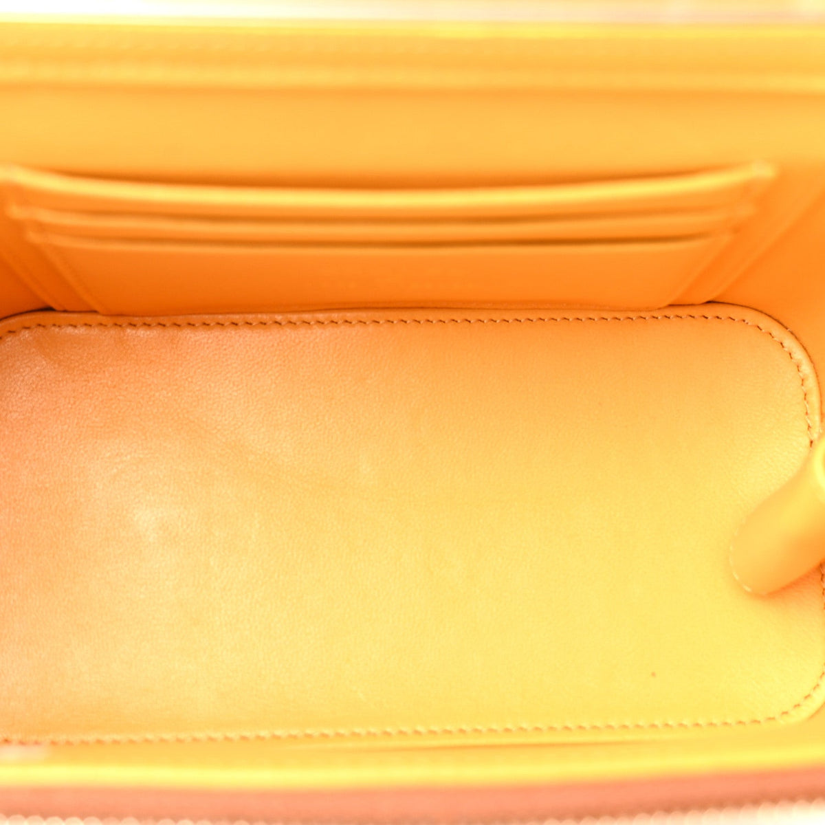 Lambskin Quilted Small Top Handle Vanity Case With Chain Light Brown Yellow