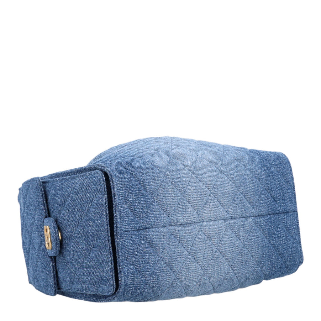Washed Denim Quilted Small Chanel 25 Handbag Blue
