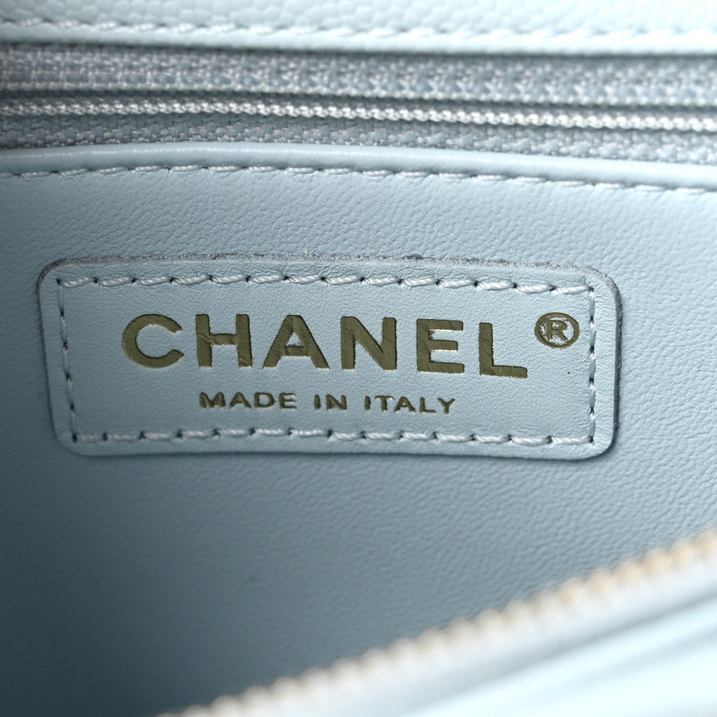 Caviar Quilted Small Coco Handle Flap Light Blue