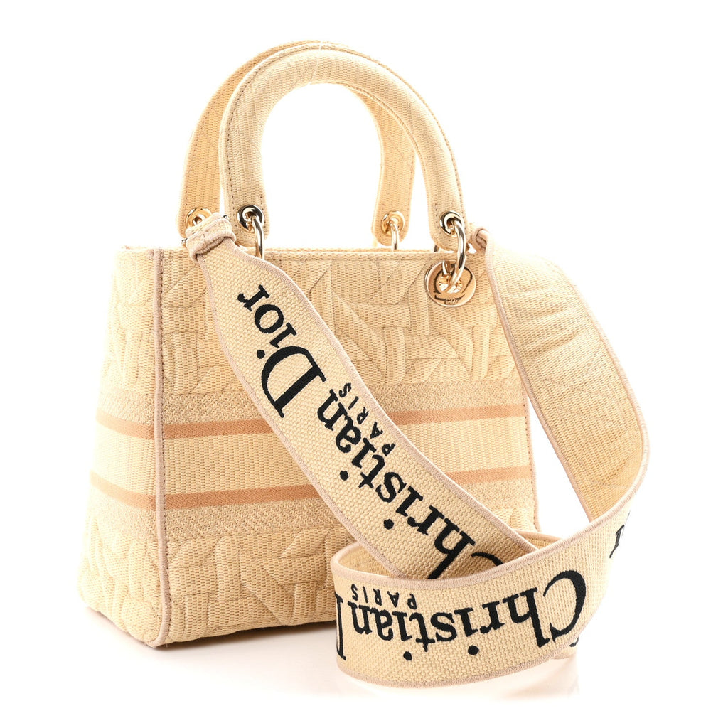 Raffia Woven 3D Embroidered Medium Lady D-Lite Natural Black