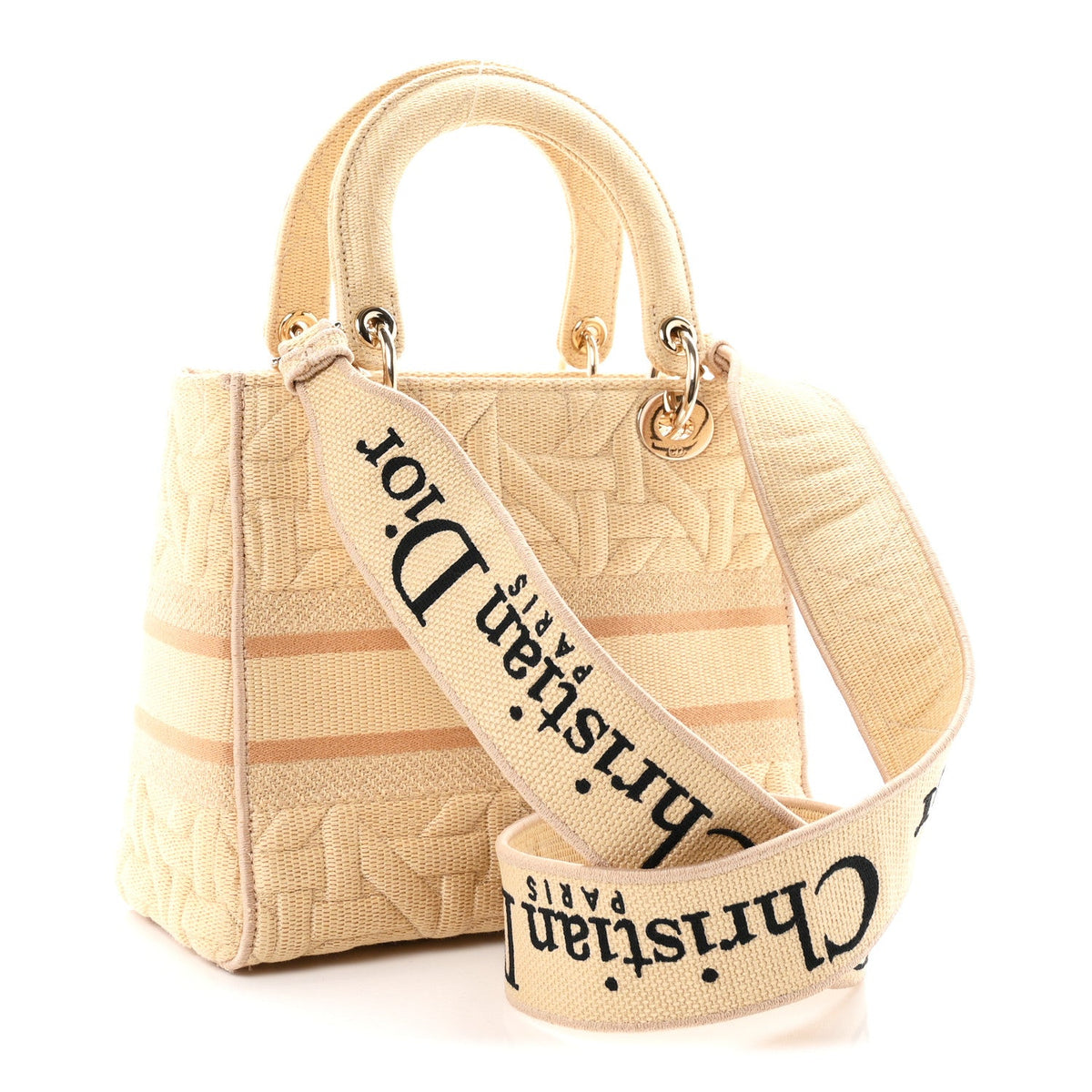Raffia Woven 3D Embroidered Medium Lady D-Lite Natural Black