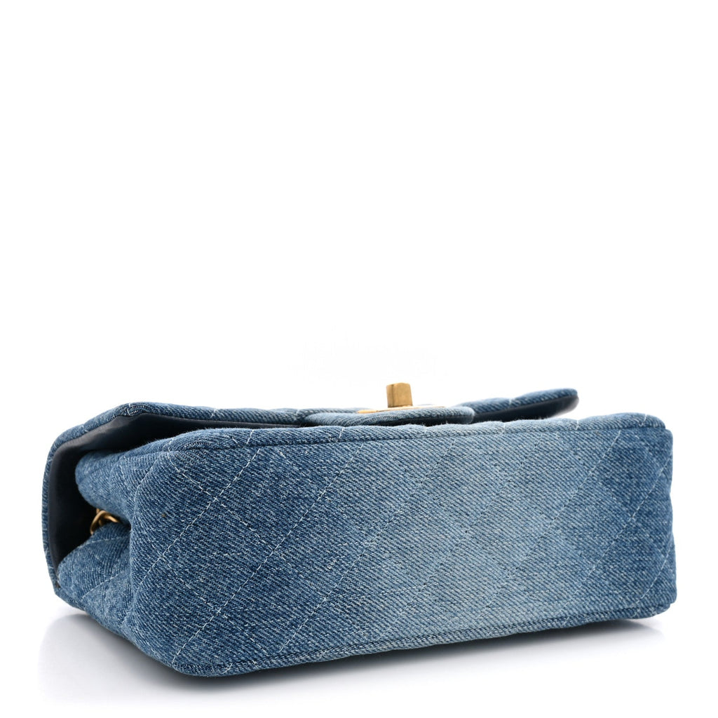 Washed Denim Quilted Mini Rectangular Flap  Blue