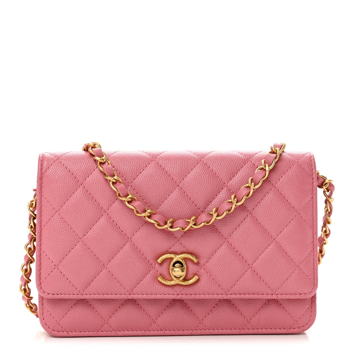 Caviar Quilted CC Turnlock Wallet On Chain WOC Pink