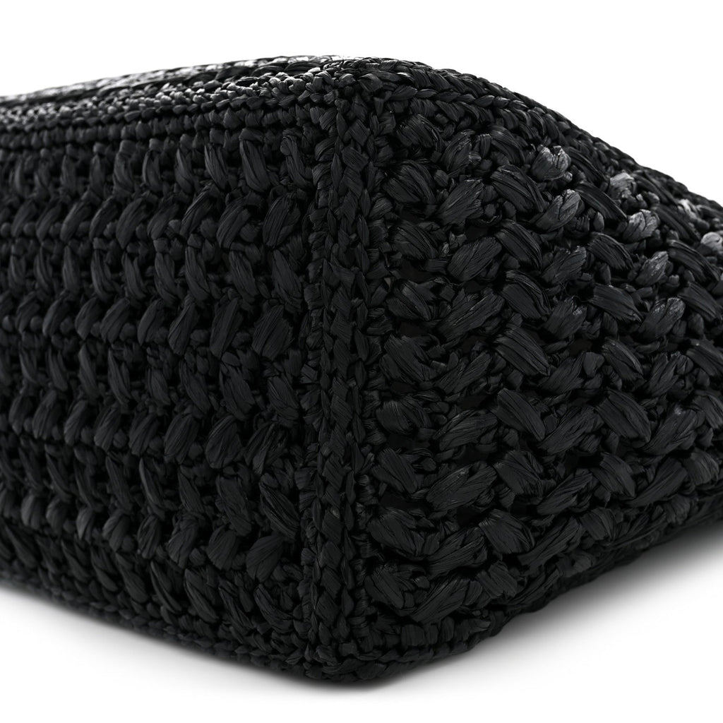 Raffia Effect Calfskin Coco Beach Shopping Tote Black