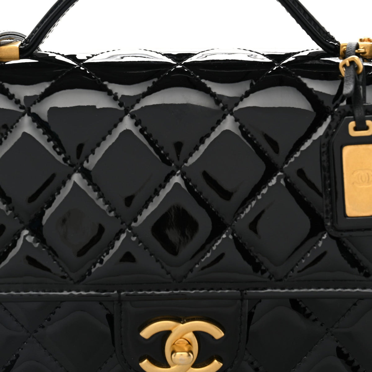 Patent Quilted Small School Memory Top Handle Flap Black