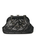 Lambskin Quilted CC Kisslock Clutch Black