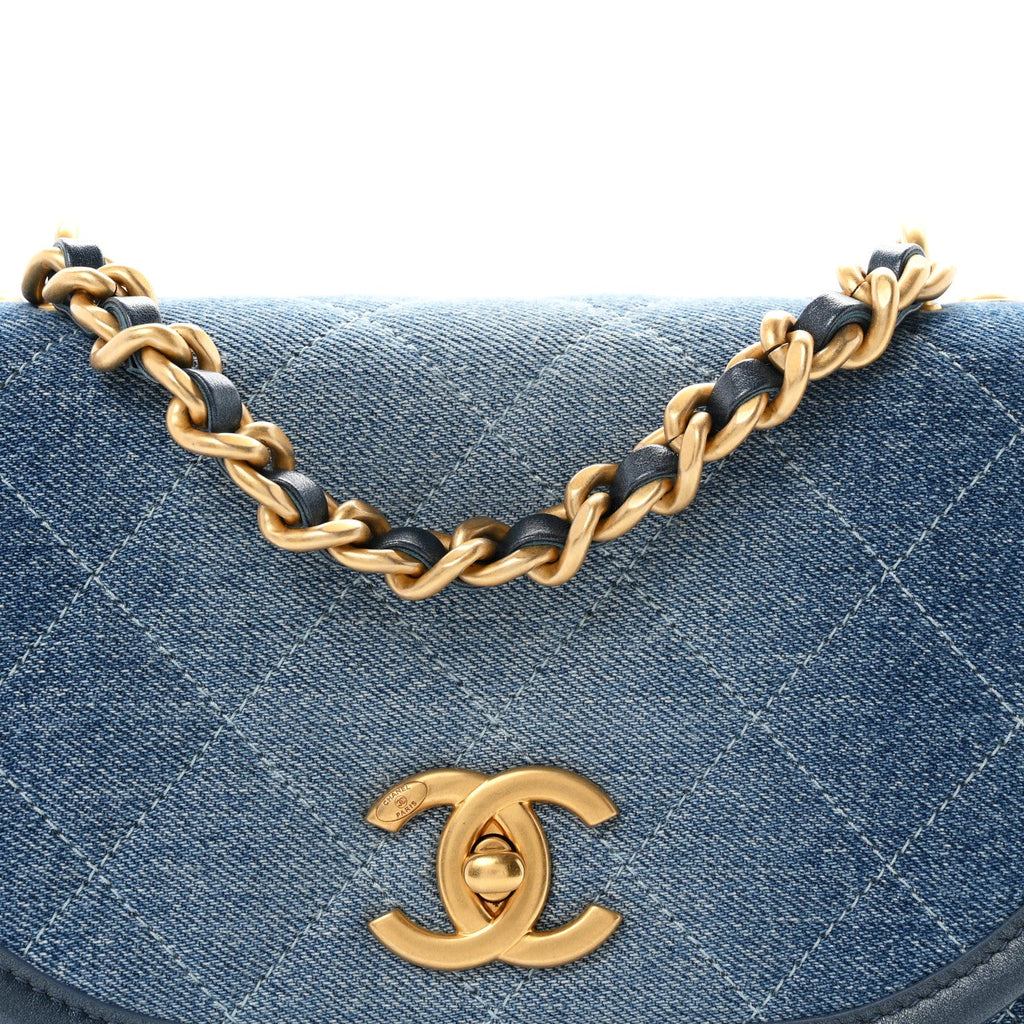 Washed Denim Quilted Small Messenger Flap Blue