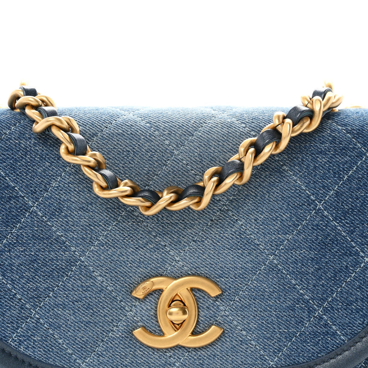 Washed Denim Quilted Small Messenger Flap Blue