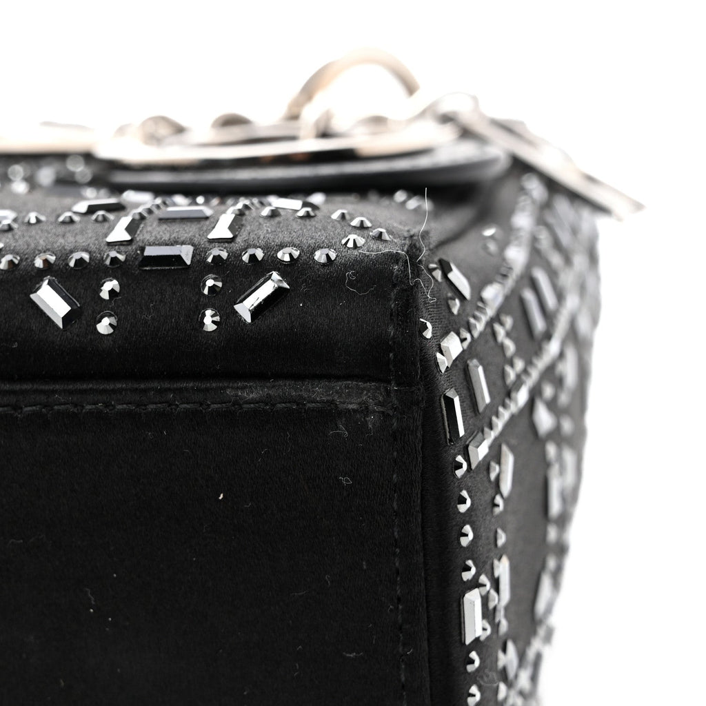 Satin Crystal Cannage Mini Lady Dior Black