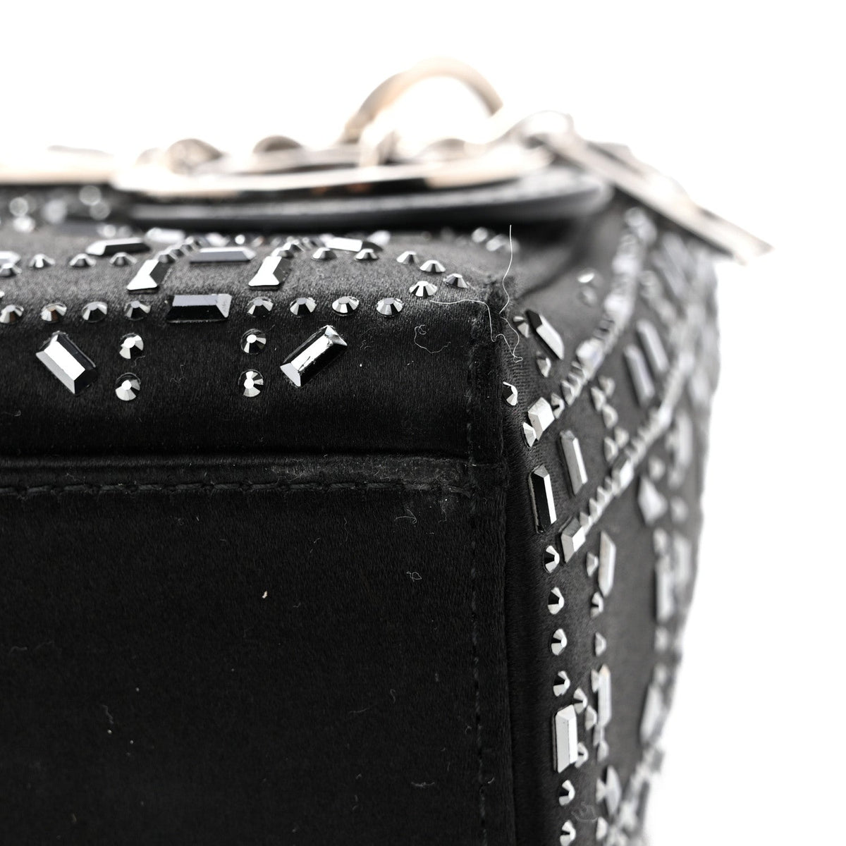 Satin Crystal Cannage Mini Lady Dior Black