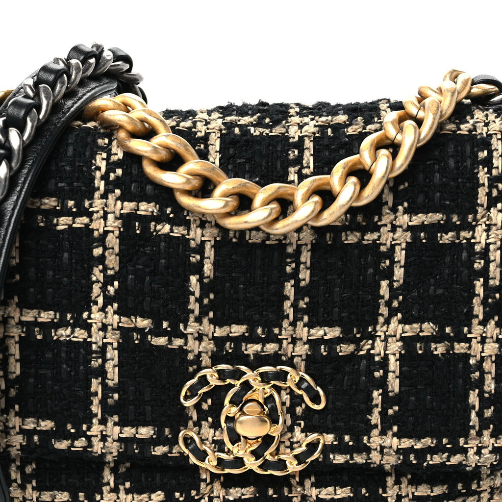 Tweed Quilted Medium Chanel 19 Flap Black Beige