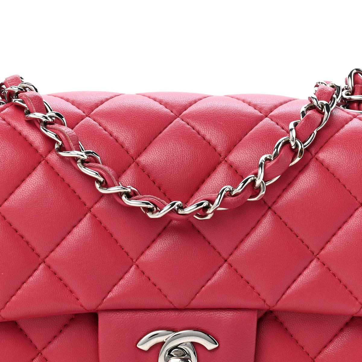 Lambskin Quilted Mini Rectangular Flap Dark Pink