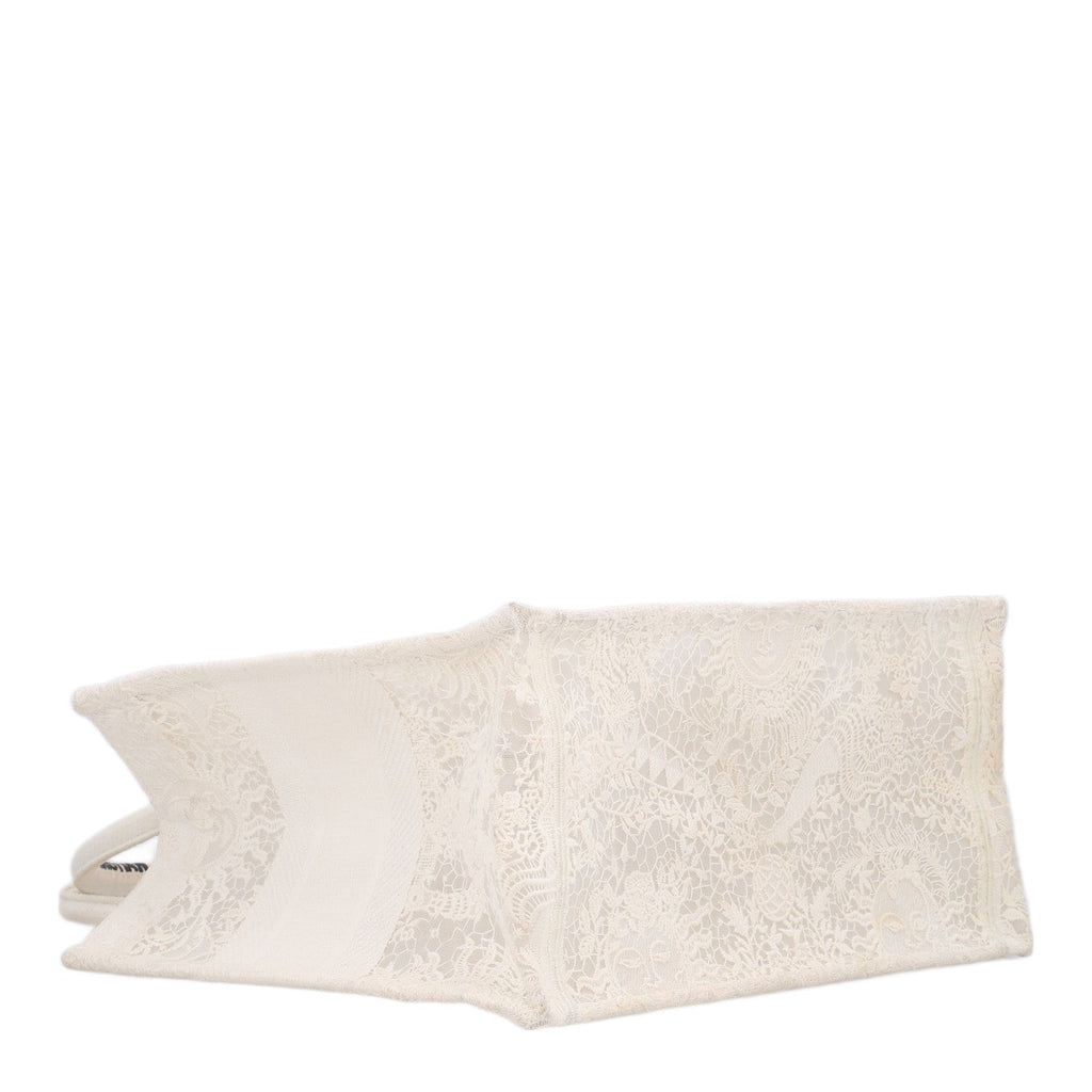 Embroidered 3D Macrame D-Lace Butterfly Medium Book Tote White