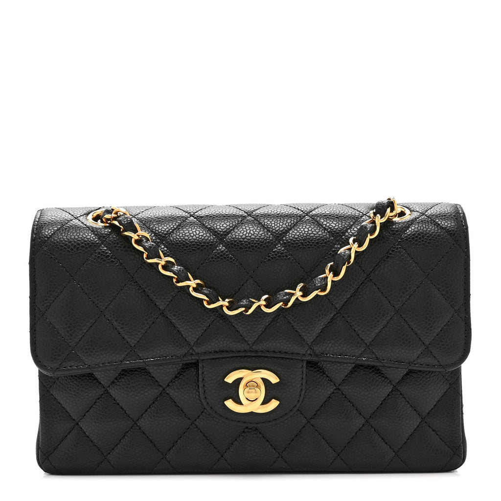 Caviar Quilted Small Double Flap Black