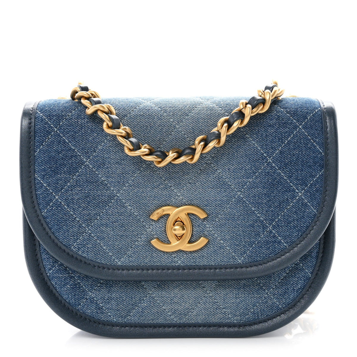 Washed Denim Quilted Small Messenger Flap Blue