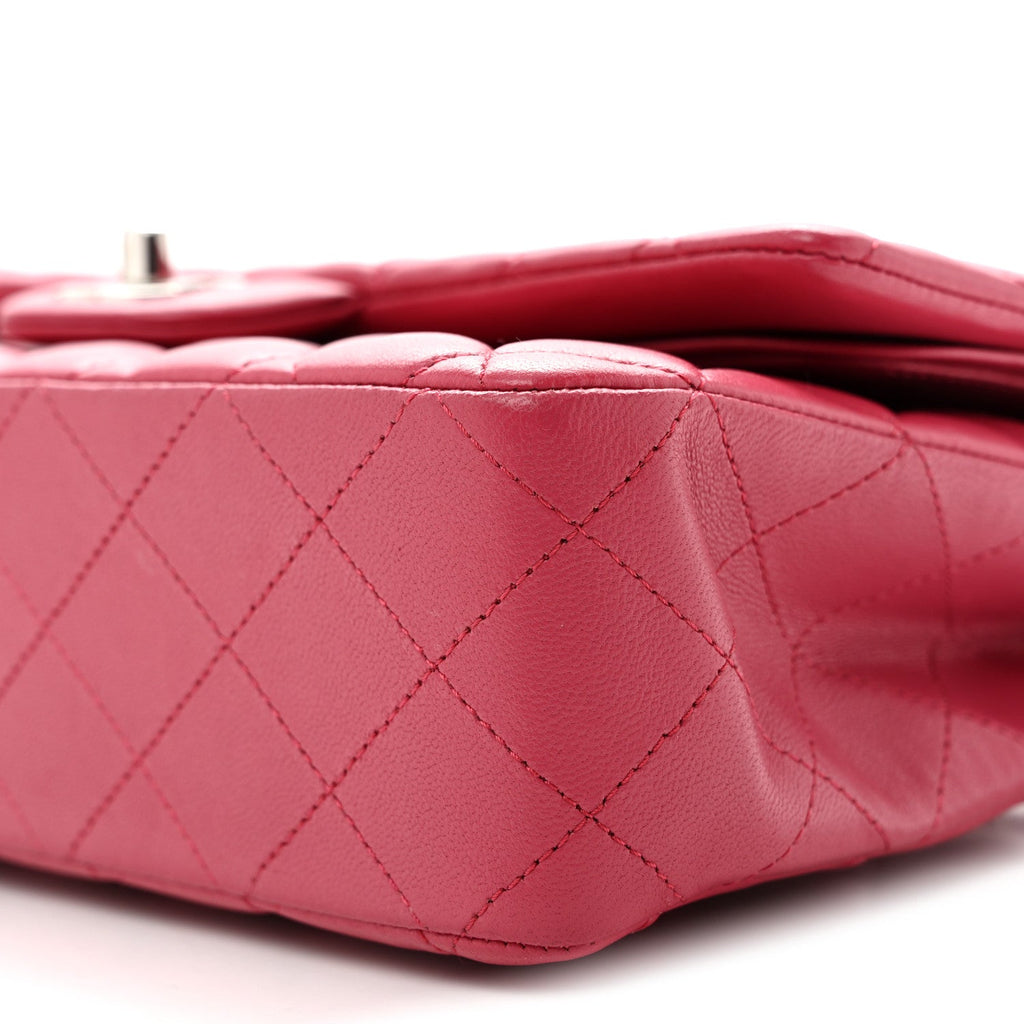 Lambskin Quilted Medium Double Flap Dark Pink
