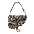 Oblique Embroidered Saddle Bag Blue
