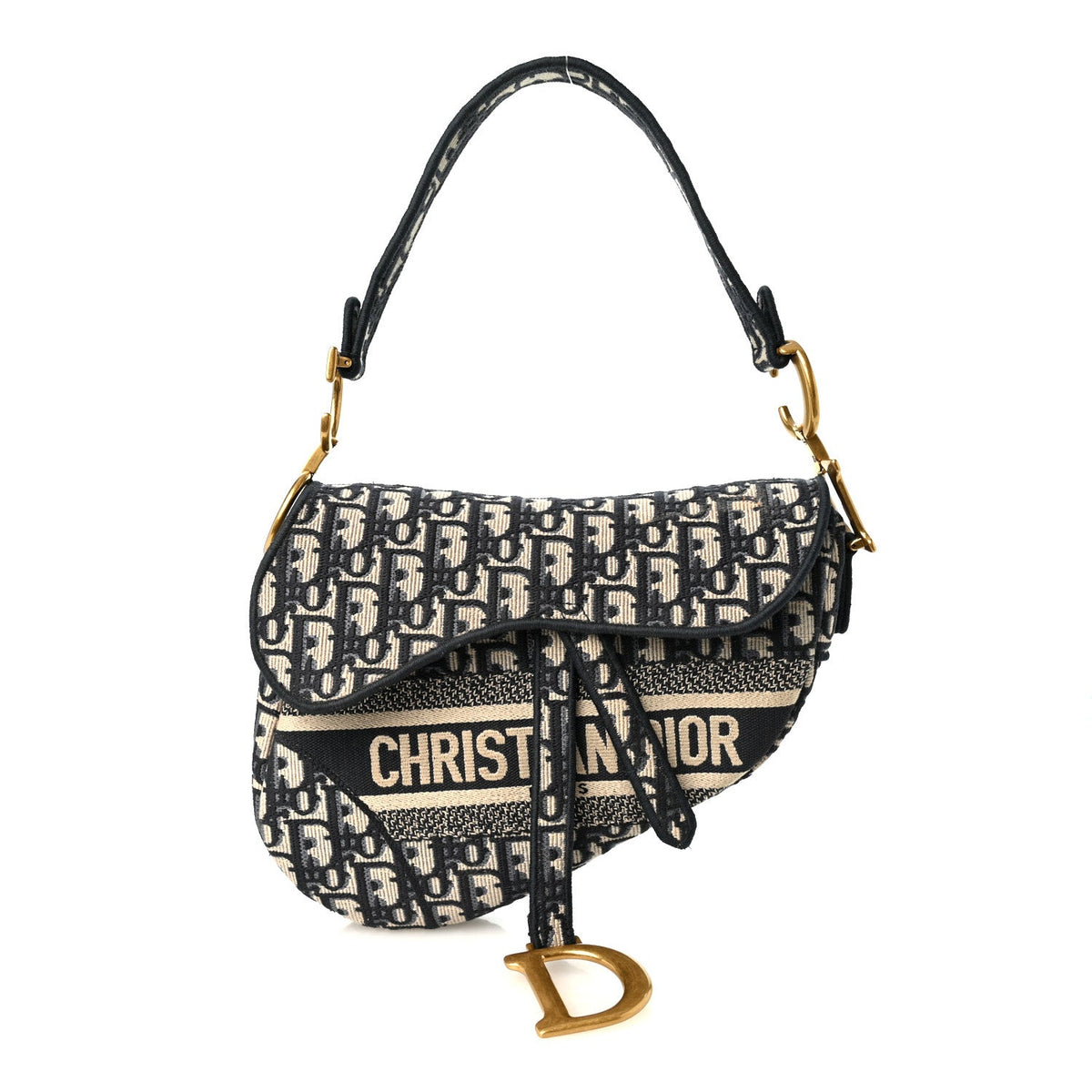 Oblique Embroidered Saddle Bag Blue