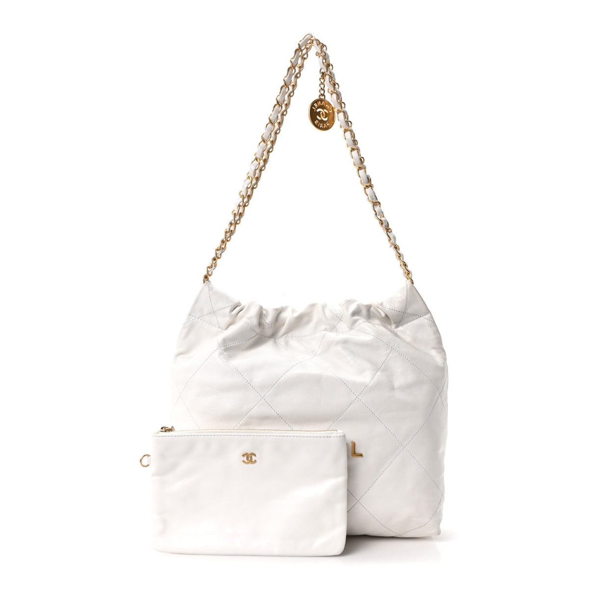 Shiny Calfskin Quilted Small Chanel 22 White