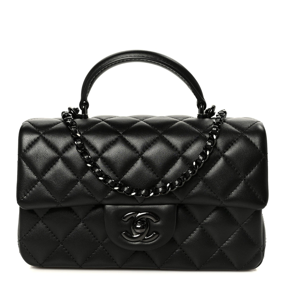 Lambskin Quilted Mini Top Handle Rectangular Flap So Black