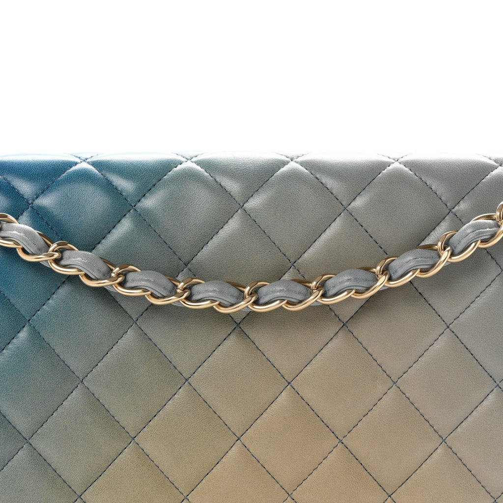 Lambskin Degrade Quilted Maxi Single Flap Light Blue