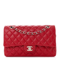 Caviar Quilted Medium Double Flap Red
